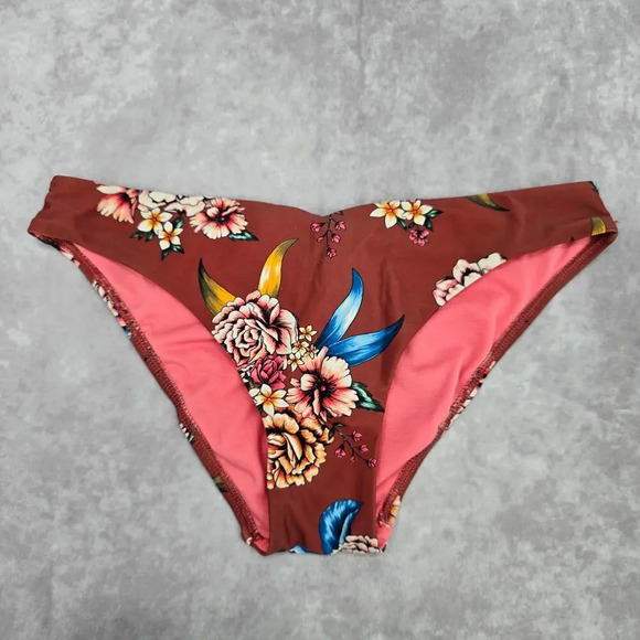 No Boundaries Brown Blue Floral Tie Medium Bikini Bottom Swimwear - Picture 1 of 6